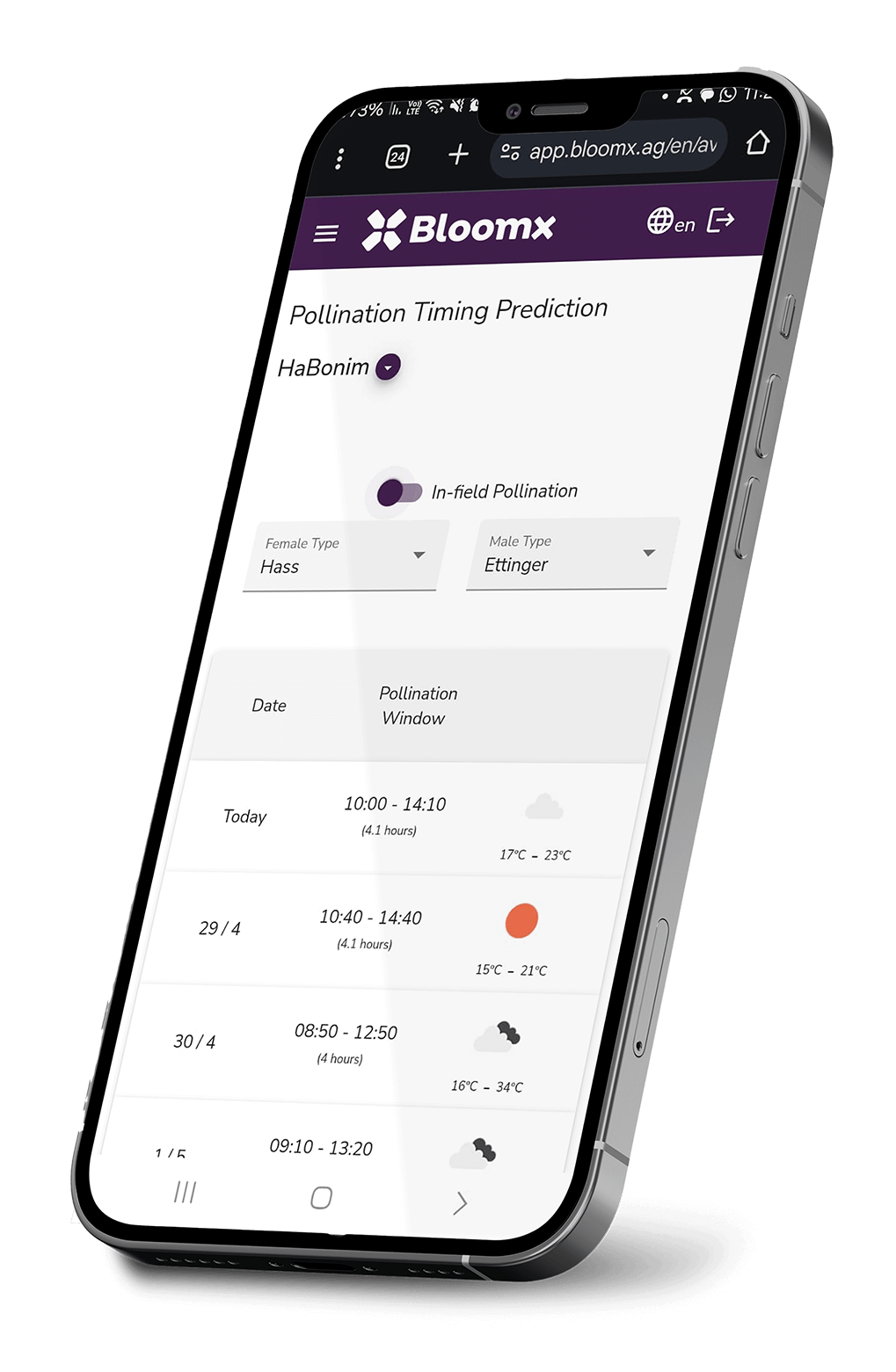 Bloomx's app mobile screen